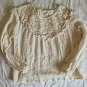Sezane Cream Ruffled Long Sleeve Blouse